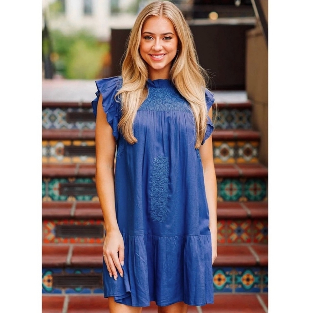 J.Marie Kelsea Ruffled Neck Cap Sleeve Embroidered Tiered Dress - Picture 2 of 7